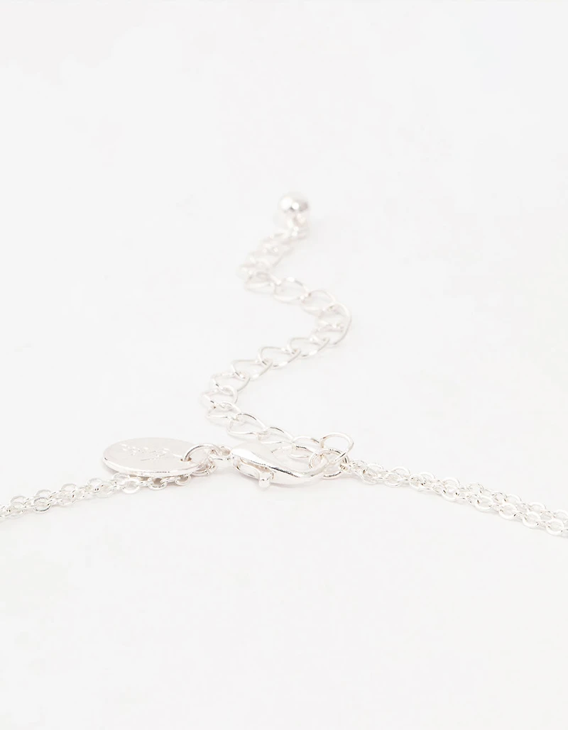 Silver Diamante Flower Layered Necklace