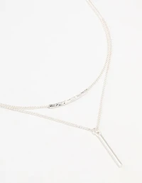 Silver Double Chain Bar Layered Necklace