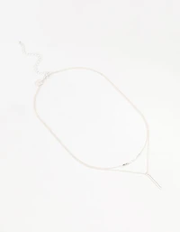 Silver Double Chain Bar Layered Necklace