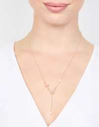 Gold Diamante Pearl Butterfly Y-Necklace