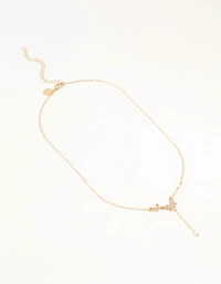 Gold Diamante Pearl Butterfly Y-Necklace