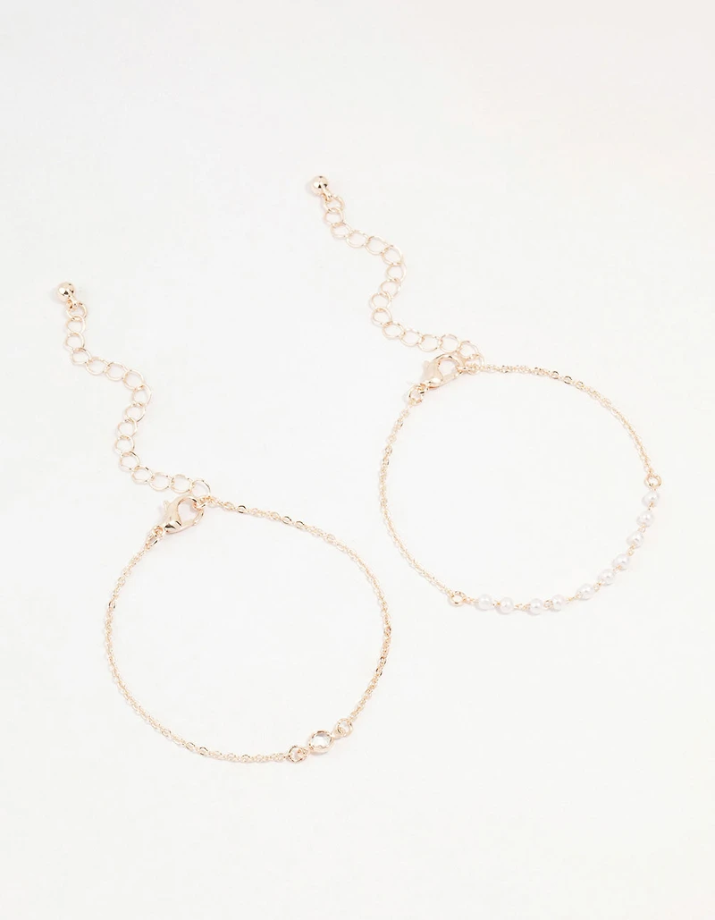 Rose Gold & Pearl Station Diamante Bracelets 2-Pack