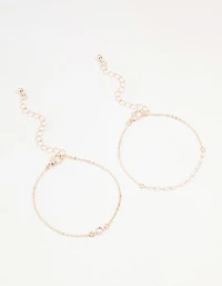 Rose Gold & Pearl Station Diamante Bracelets 2-Pack