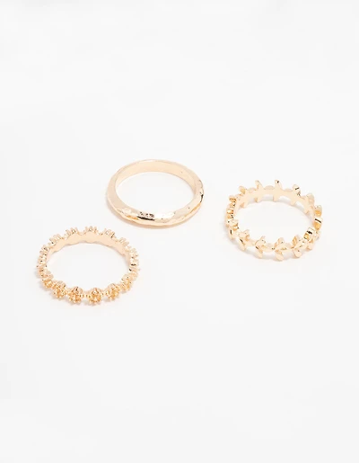 Gold Flower Vine Stacking Rings 3-Pack
