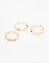 Gold Flower Vine Stacking Rings 3-Pack