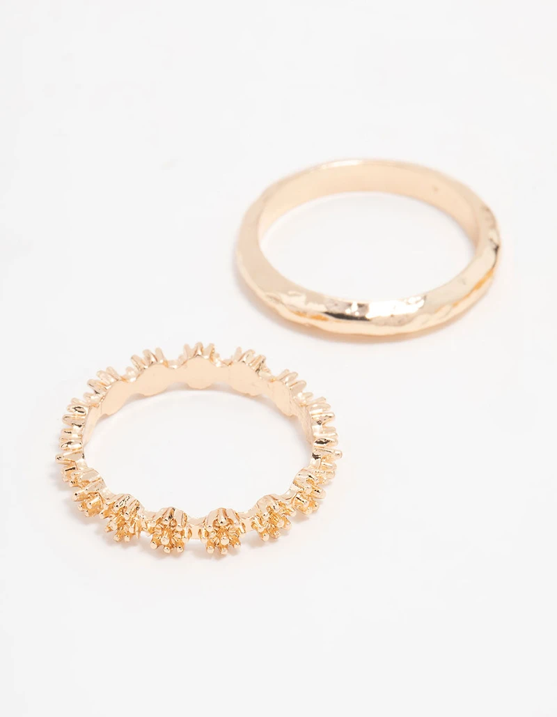 Gold Flower Vine Stacking Rings 3-Pack