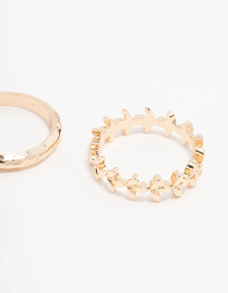 Gold Flower Vine Stacking Rings 3-Pack
