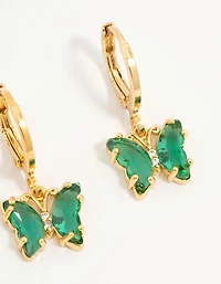 Gold Plated Green Cubic Zirconia Butterfly Earrings 3-Pack