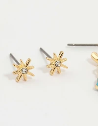 Gold Plated Hamsa Hand & Evil Eye Earrings 3-Pack