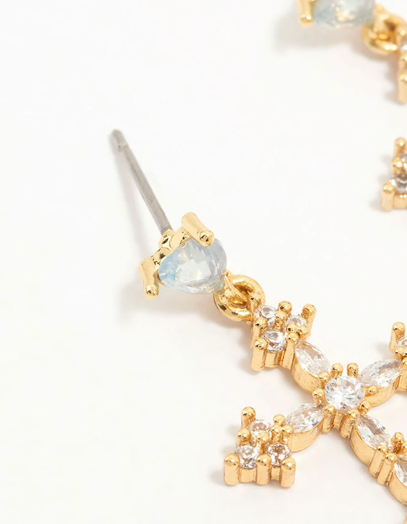 Gold Plated Cubic Zirconia Cross Drop Earrings