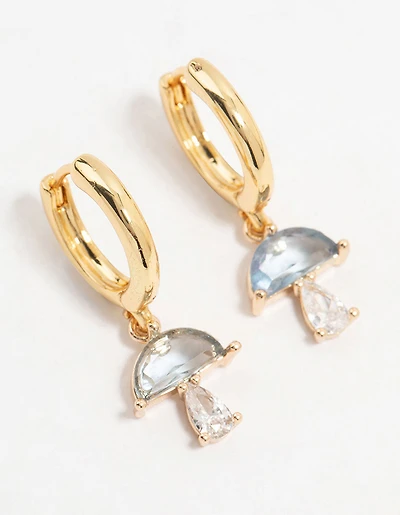 Gold Plated Blue Cubic Zirconia Mushroom Huggie Earrings