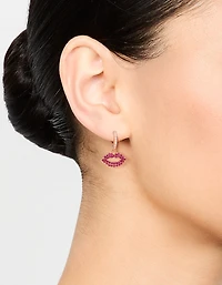 Boucles d’oreilles Huggie Pink Diamante Lips plaquées or