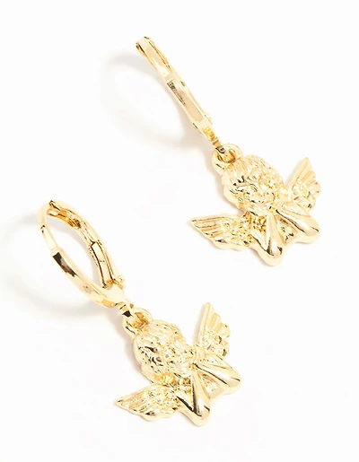 Gold Plated Cherub Huggie Earrings