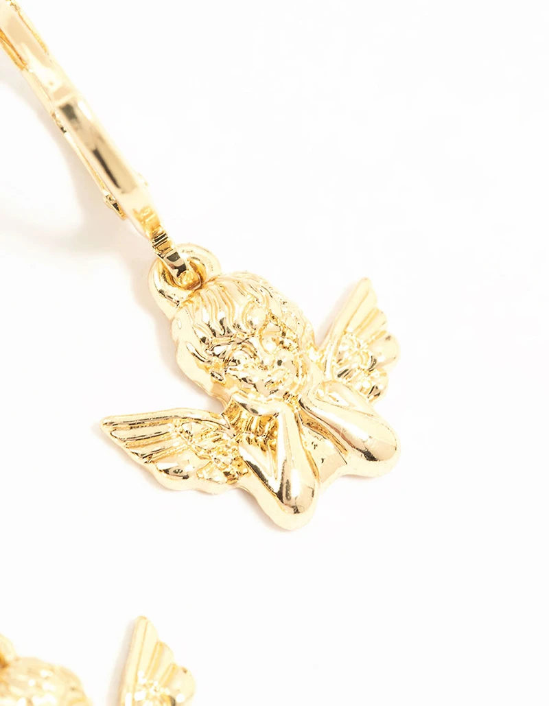 Gold Plated Cherub Huggie Earrings