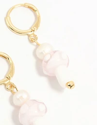 Gold Plated Pearl Beaded Mushroom Huggie Earrings