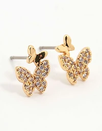 Gold Plated Cubic Zirconia Pearl & Butterfly Earrings 3-Pack