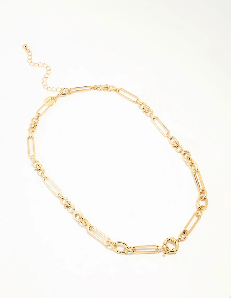 Gold Plated Mixed Link Necklace