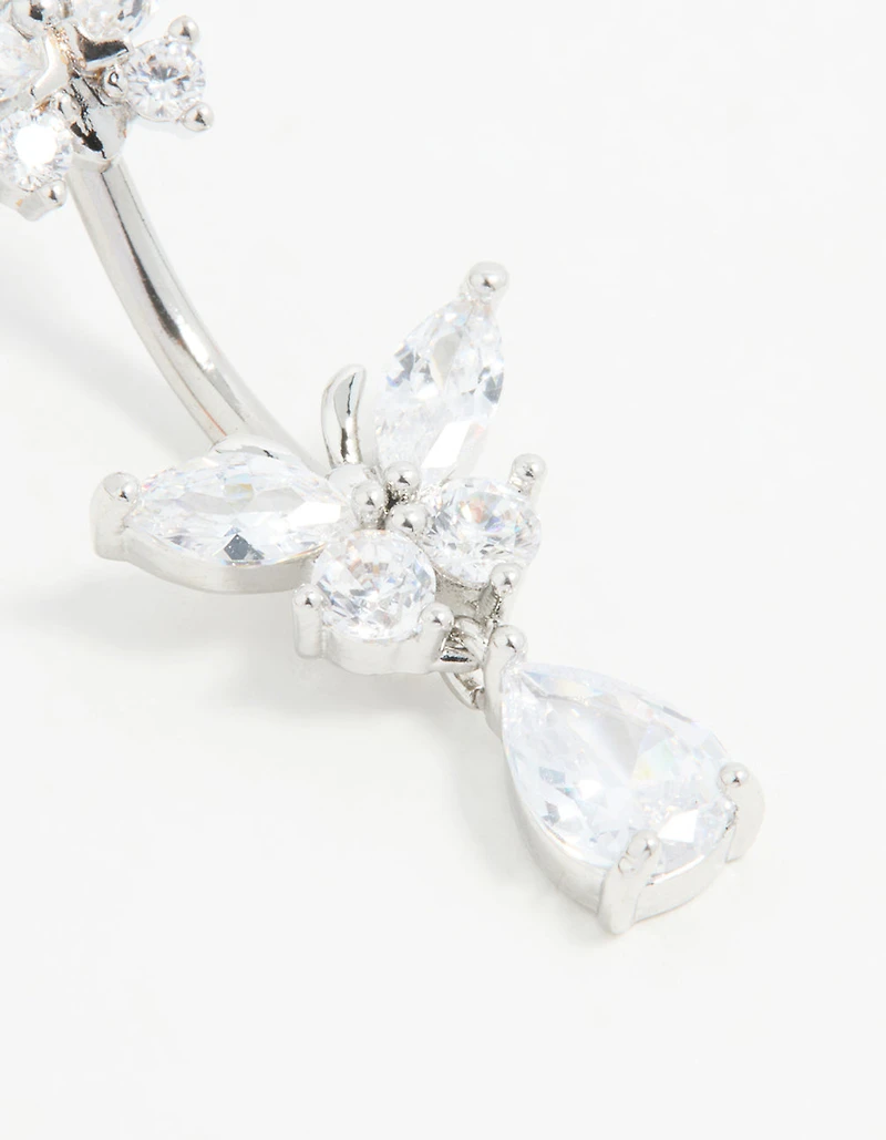 Surgical Steel Cubic Zircornia Double Butterfly Drop Belly Bar