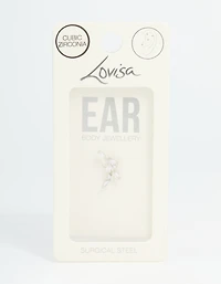 Stainless Steel Cubic Zirconia Curved Vine Single Flat Back Stud