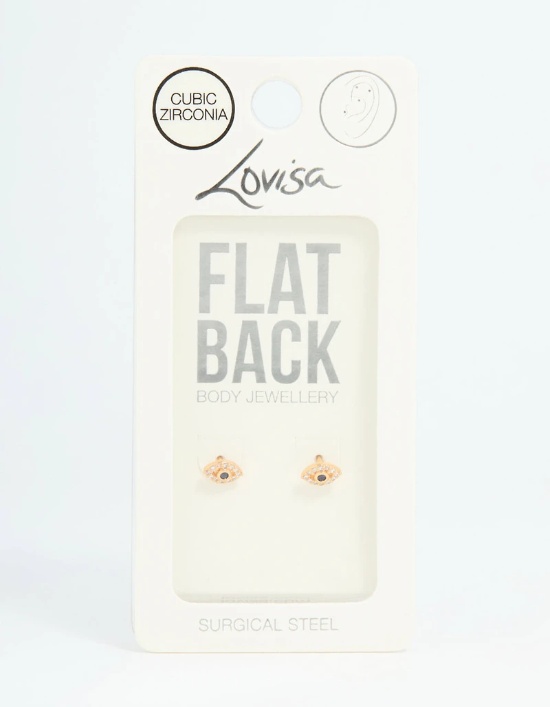 Gold Plated Surgical Steel Evil Eye Flat Back Studs Pair