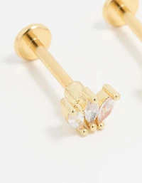 Gold Plated Surgical Steel Cubic Zirconia Marquise Flat Back Pair