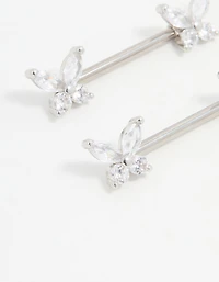 Titanium Cubic Zirconia Butterfly Nipple Bars 2-Pack