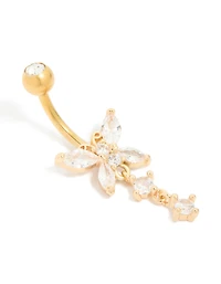 Gold Plated Titanium Cubic Zirconia Butterfly Belly Bar