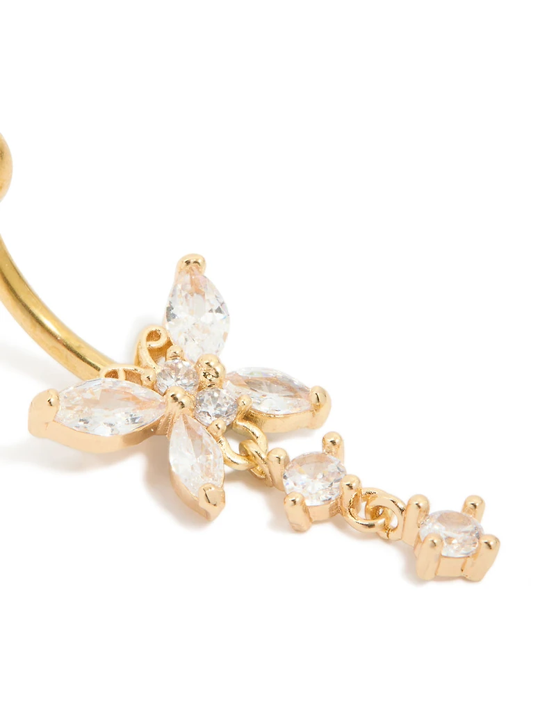 Gold Plated Titanium Cubic Zirconia Butterfly Belly Bar