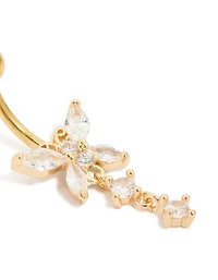 Gold Plated Titanium Cubic Zirconia Butterfly Belly Bar