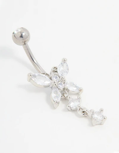 Titanium Cubic Zirconia Butterfly Drop Belly Bar