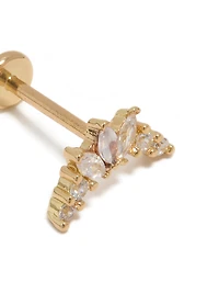 Gold Plated Titanium Cubic Zirconia Marquise Threadless Single Flat Back Stud