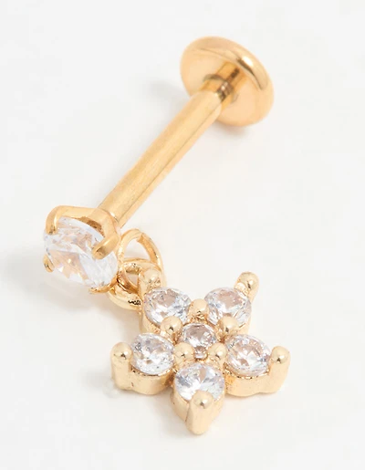Gold Plated Titanium Cubic Zirconia Petal Flower Flat Back Stud