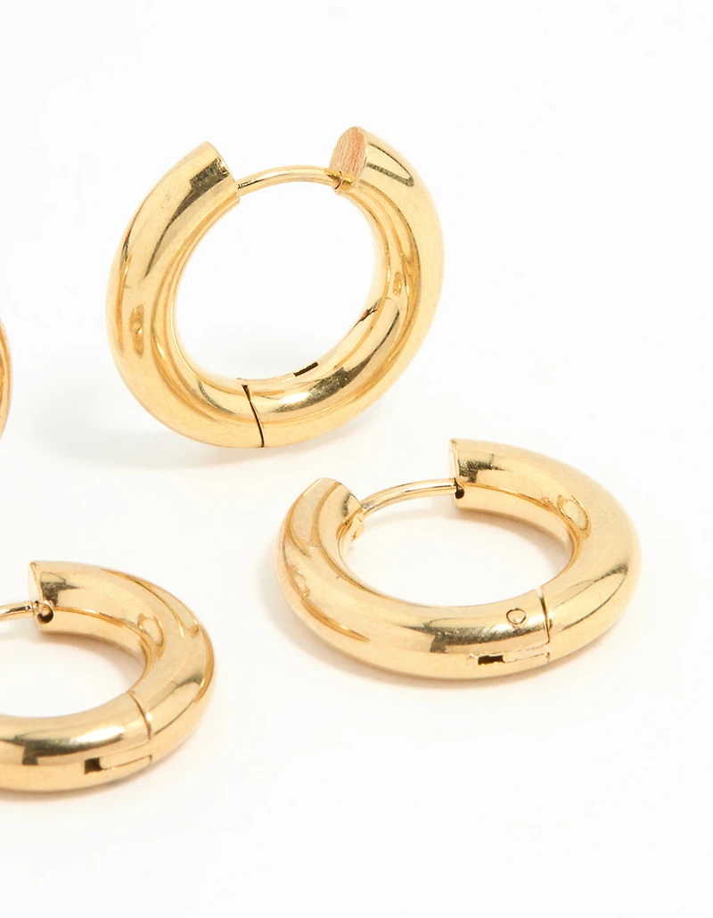 Waterproof Gold Plated Stainless Steel Tube Hoop Earrings 2 Pack