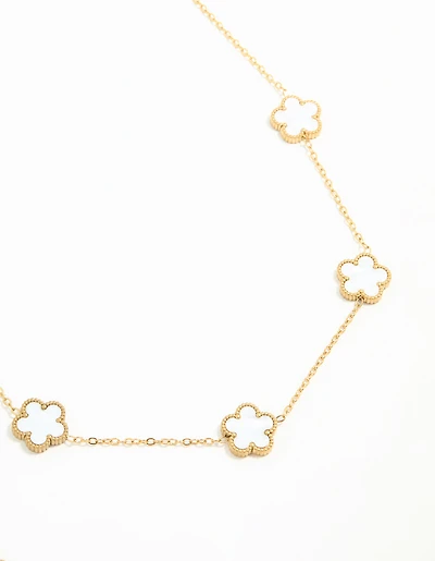 Waterproof Gold Plated Stainless Flower Charm Necklace