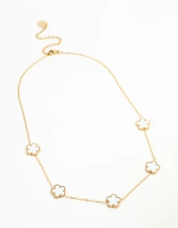 Waterproof Gold Plated Stainless Flower Charm Necklace