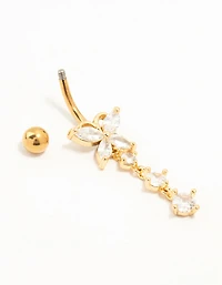 Gold Plated Surgical Steel Cubic Zirconia Butterfly Belly Bar