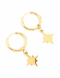 Waterproof Gold Plated Stainless Steel Star Hoop Earrings