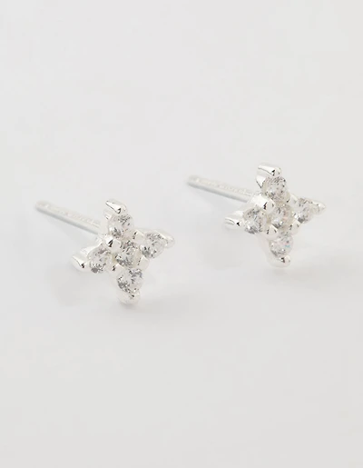 Sterling Silver Cubic Zirconia Micro Flower Stud Earrings