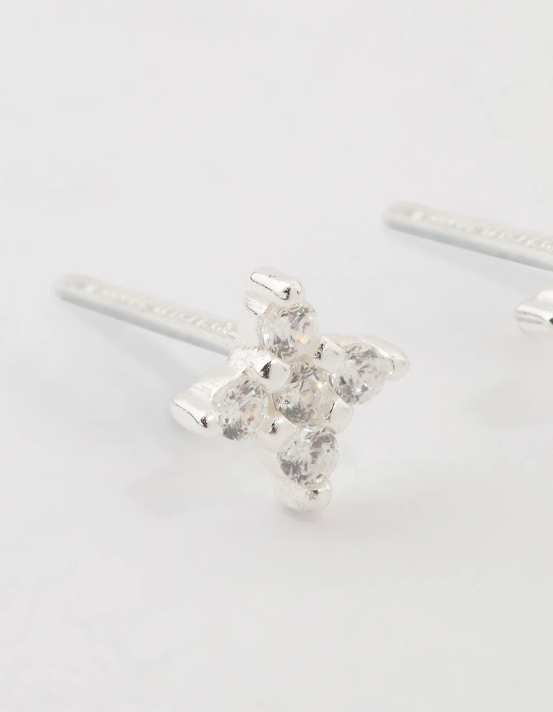 Sterling Silver Cubic Zirconia Micro Flower Stud Earrings