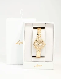 Gold Small Diamante Round Strap Watch