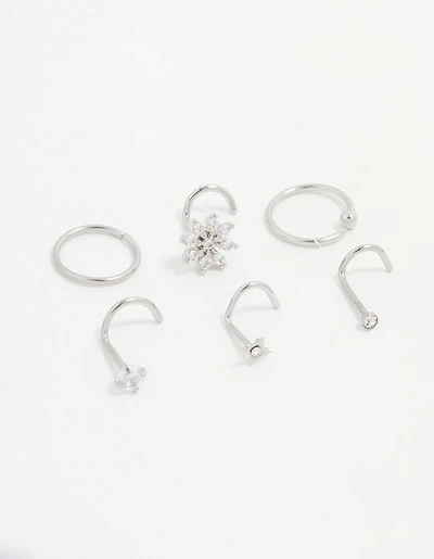 Surgical Steel Cubic Zirconia Flower Nose Piercing Pack