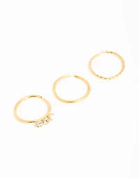 Gold Plated Surgical Steel Cubic Zirconia & Twisted Nose Rings 3-Pack