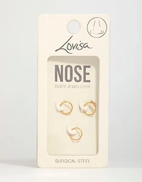 Gold Plated Surgical Steel Cubic Zirconia & Twisted Nose Rings 3-Pack