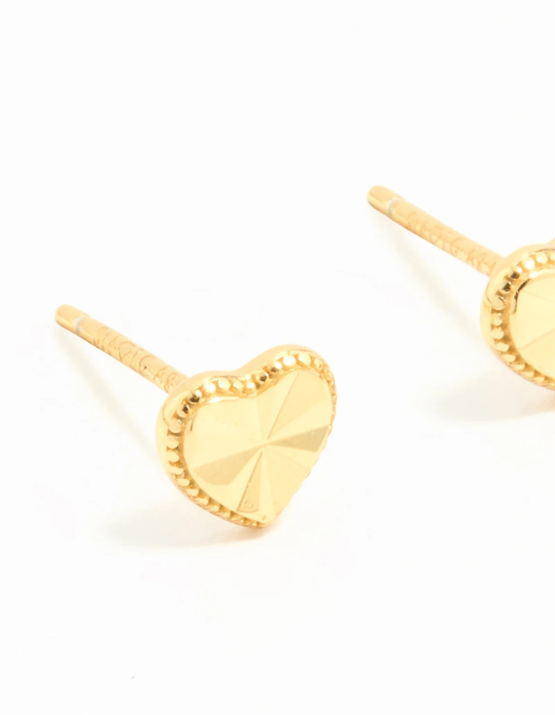 Gold Plated Sterling Silver Diamante Heart Stud Earrings