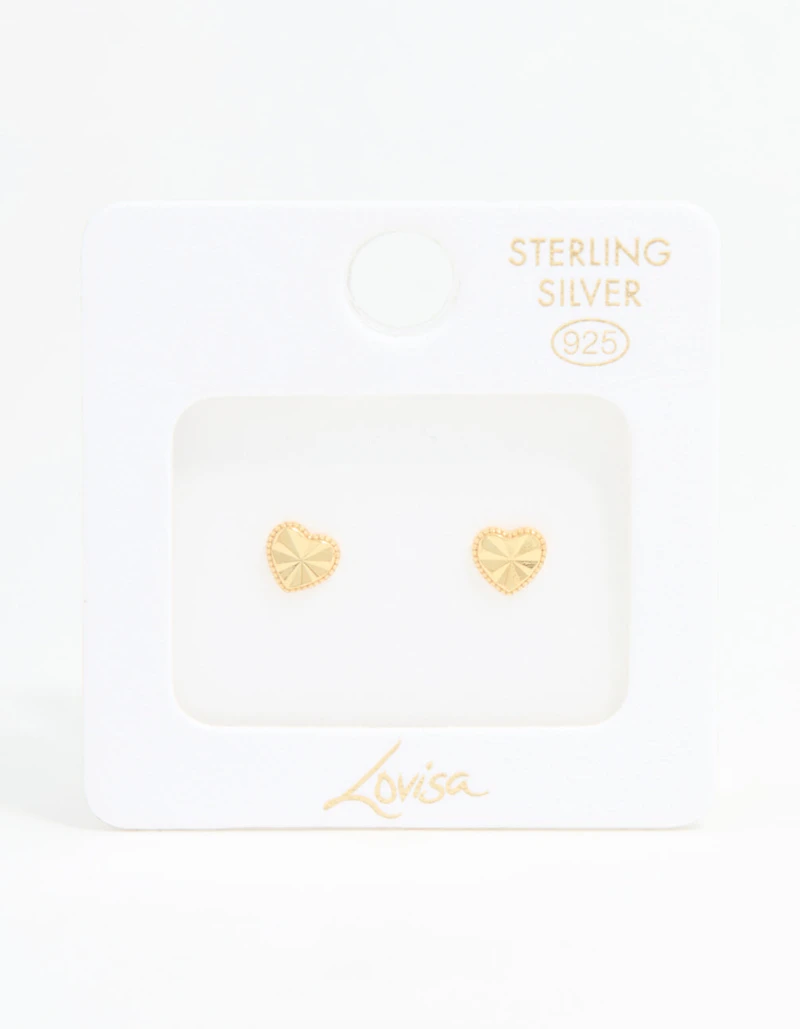 Gold Plated Sterling Silver Diamante Heart Stud Earrings
