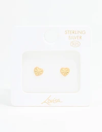 Gold Plated Sterling Silver Diamante Heart Stud Earrings