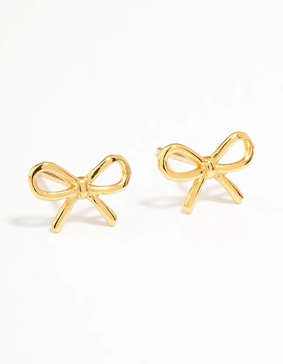 Gold Plated Sterling Silver Bow Stud Earrings