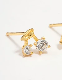 Gold Plated Sterling Silver Cubic Zirconia Cherry Stud Earrings
