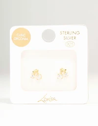 Gold Plated Sterling Silver Cubic Zirconia Cherry Stud Earrings