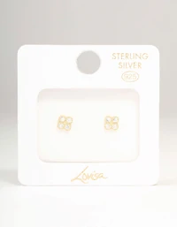 Gold Plated Sterling Silver Cubic Zirconia Flower Stud Earrings